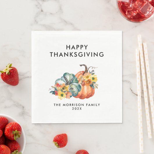 Serviette En Papier bon thanksgiving citrouille simple aquarelle (En situation)