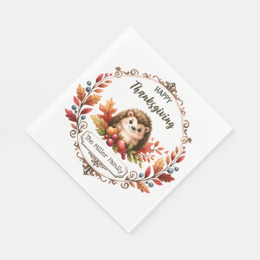 Serviette En Papier Bon thanksgiving de hérisson mignon personnalisé (Coin)