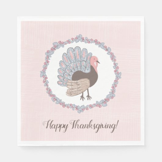 Serviette En Papier Bon thanksgiving de Turquie rose Whimsical (Devant)