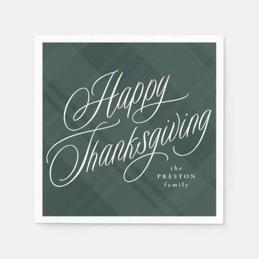 Serviette En Papier Bon thanksgiving élégant chute verte plaid (Devant)