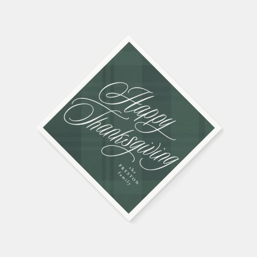 Serviette En Papier Bon thanksgiving élégant chute verte plaid (Coin)