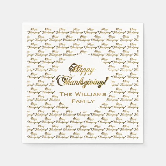 Serviette En Papier Bon thanksgiving Élégant Faux Gold Foil Script (Devant)