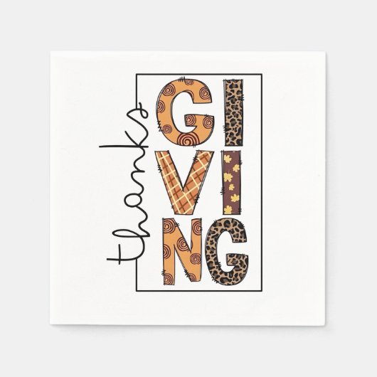 Serviette En Papier Bon thanksgiving Empreinte de léopard Rainbow Turq (Devant)