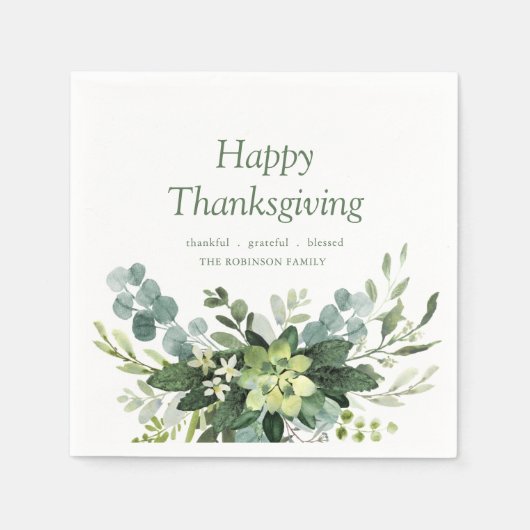 Serviette En Papier Bon thanksgiving Eucalyptus Feuillage vert (Devant)