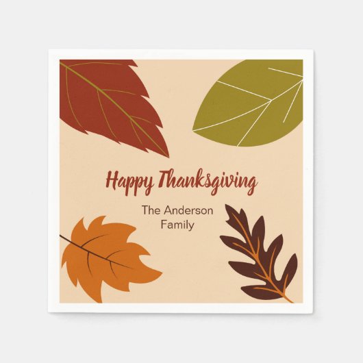 Serviette En Papier Bon thanksgiving Fall Leaves et votre nom (Devant)