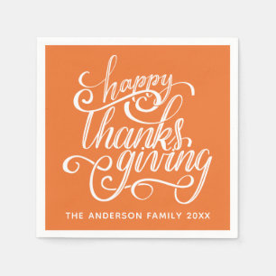 Serviette En Papier Bon thanksgiving Moderne Script Harvest Orange
