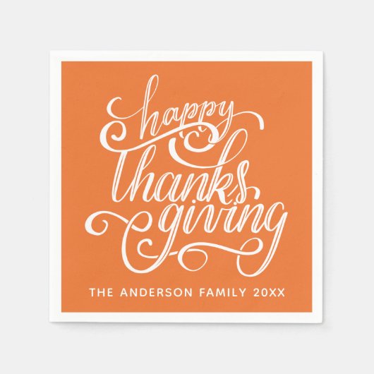 Serviette En Papier Bon thanksgiving Moderne Script Harvest Orange (Devant)