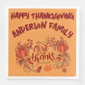 Serviette En Papier Bon thanksgiving Nom monogramme | (Devant)