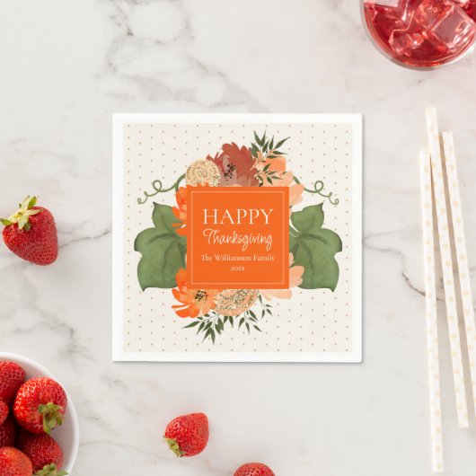 Serviette En Papier Bon thanksgiving Orange Floral Custom Napkins (En situation)