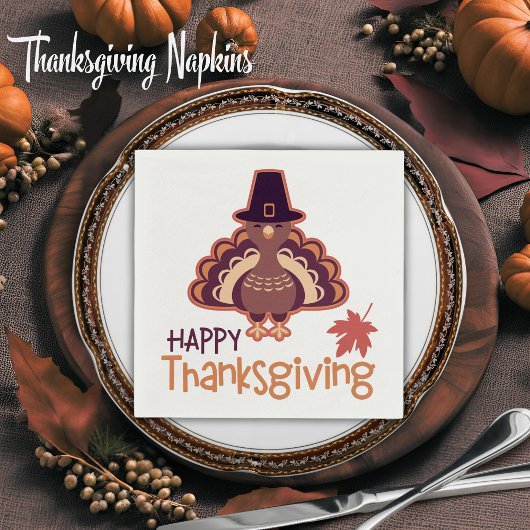 Serviette En Papier Bon thanksgiving Pèlerin mignon Turquie