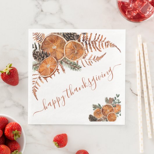 Serviette En Papier Bon thanksgiving Rustique D'Agrumes Et De Pins (En situation)