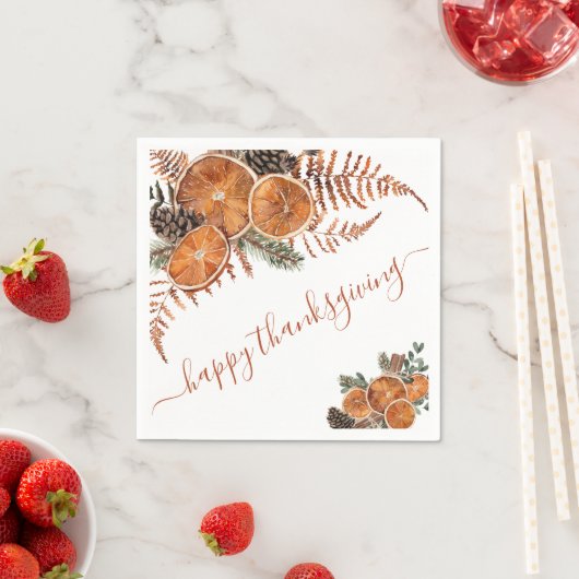 Serviette En Papier Bon thanksgiving Rustique D'Agrumes Et De Pins (En situation)