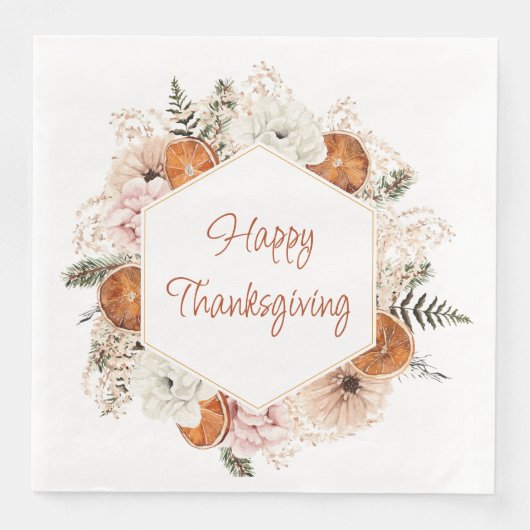 Serviette En Papier Bon thanksgiving Rustique D'Agrumes Et De Pins (Devant)