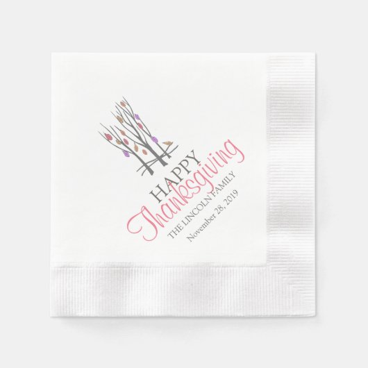 Serviette En Papier Bon thanksgiving tomber arbres rose gris serviette (Devant)