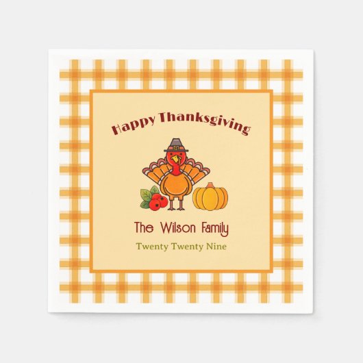 Serviette En Papier Bon thanksgiving Turquie Citrouille En vichy Motif (Devant)