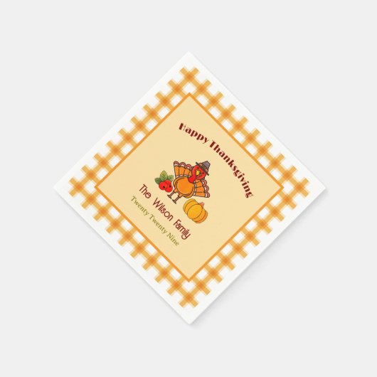 Serviette En Papier Bon thanksgiving Turquie Citrouille En vichy Motif (Coin)