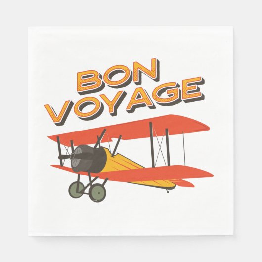 Serviette En Papier Bon Voyage Biplane Avion Vintage (Devant)