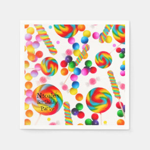 Serviette En Papier Bonbon Arc-en-ciel Joyeux Anniversaire Candyland
