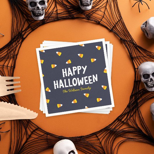 Serviette En Papier Bonbon bleu foncé Corn Halloween heureux