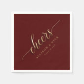 Serviette En Papier Bonbons Bourgogne et or Mariage serviettes (Devant)