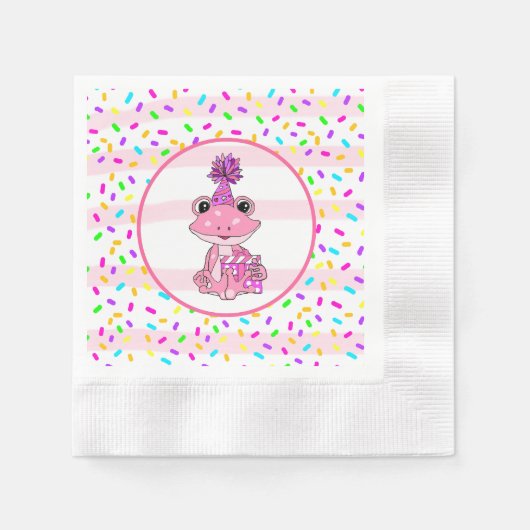 Serviette En Papier Bonbons mignon saupoudrés et grenouille rose Anniv (Devant)
