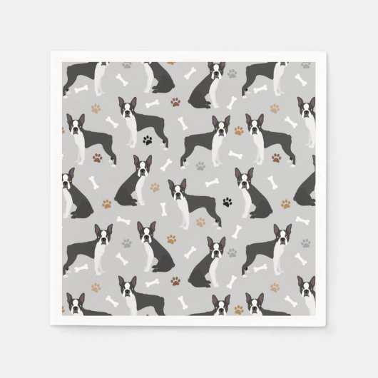 Serviette En Papier Bones Terrier de Boston et serviettes (Devant)