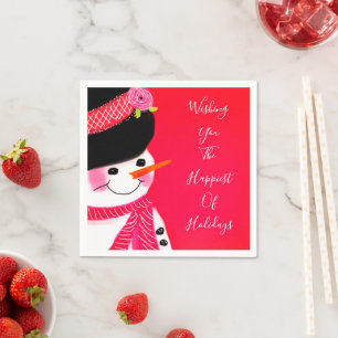 Serviette En Papier Bonhomme de neige artistique avec des rouges