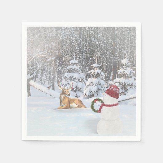 Serviette En Papier bonhomme de neige avec couronne de Noël pour cerf (Devant)