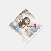 Serviette En Papier Bonhomme de neige avec un cardinal rouge (Coin)