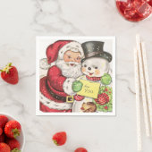 Serviette En Papier bonhomme de neige de Noël rétro (En situation)
