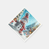 Serviette En Papier Bonhomme de neige debout dans un paysage hivernal (Coin)