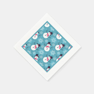 Serviette En Papier Bonhomme de neige festif sur motif bleu
