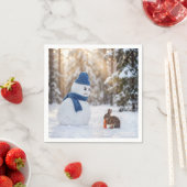 Serviette En Papier Bonhomme de neige fronçant les sourcils devant un  (En situation)