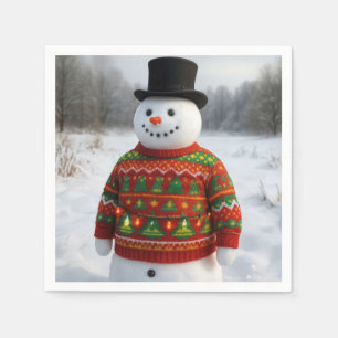 Serviette En Papier Bonhomme de neige portant un pull de Noël laid
