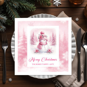 Serviette En Papier Bonhomme de neige rose unique pour enfants Scene d