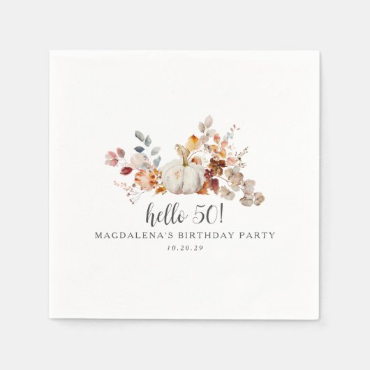 Serviette En Papier Bonjour 50 Automne Citrouille Feuilles personnalis (Devant)