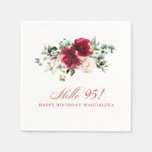 Serviette En Papier Bonjour 95 Anniversaire Fête Rouge Rose Floral (Devant)