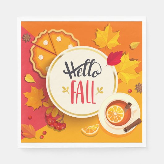 Serviette En Papier Bonjour automne Feuilles d'automne et Citrouille t (Devant)