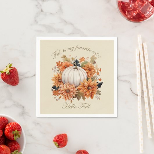 Serviette En Papier Bonjour automne Watercolor fleurs sauvages feuille (En situation)