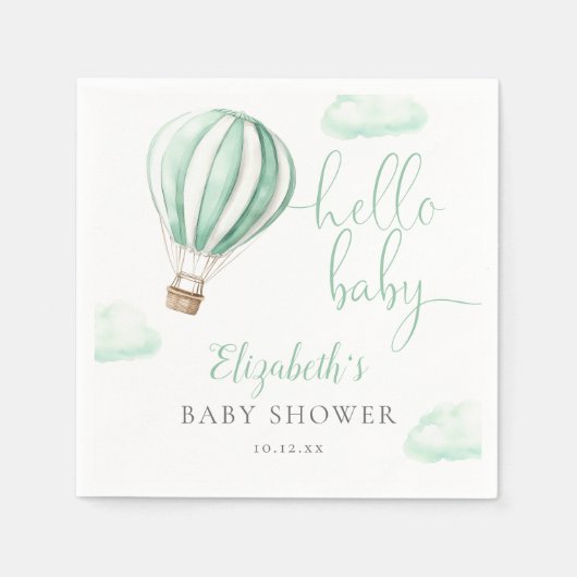 Serviette En Papier Bonjour Baby Hot Air Balloon Baby shower neutre (Devant)
