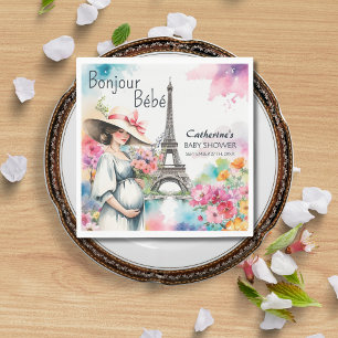 Serviette En Papier Bonjour Bebe Floral Tour Eiffel Baby shower Paris