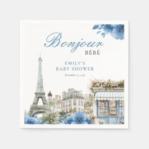 Serviette En Papier Bonjour Bebe French Blue Baby Shower