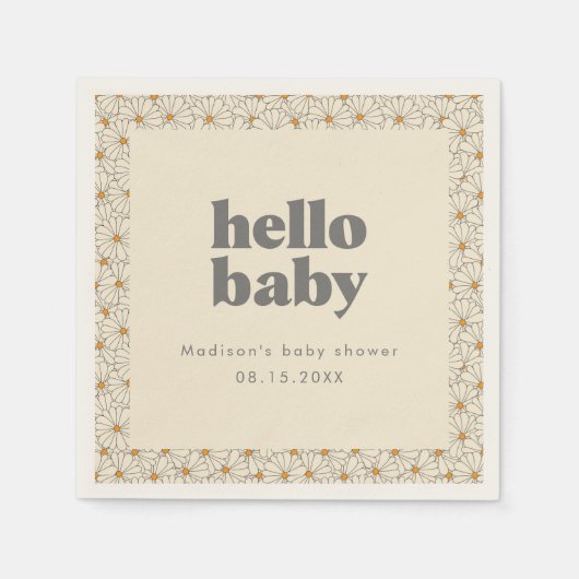 Serviette En Papier Bonjour Bébé Retro Boho Daisy Custom (Devant)