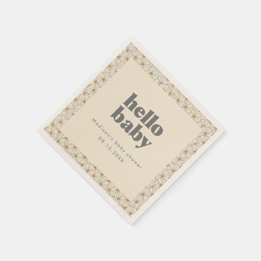 Serviette En Papier Bonjour Bébé Retro Boho Daisy Custom (Coin)