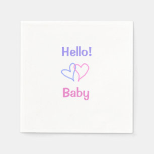 Serviette En Papier Bonjour bébé rose violet cœur aquarelle boho