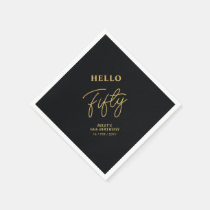 Serviette En Papier Bonjour Cinquante   Black & Gold 50th Birthday Par