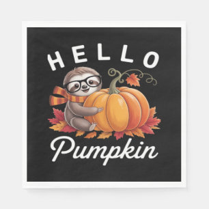 Serviette En Papier Bonjour Citrouille - Jolie Automne Sloth Feuilles
