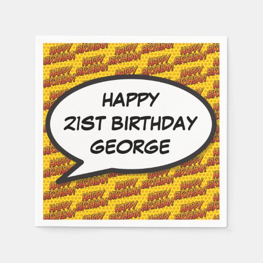 Serviette En Papier BONJOUR D'ANNIVERSAIRE Personnalisé Fun Speech Bub (Devant)