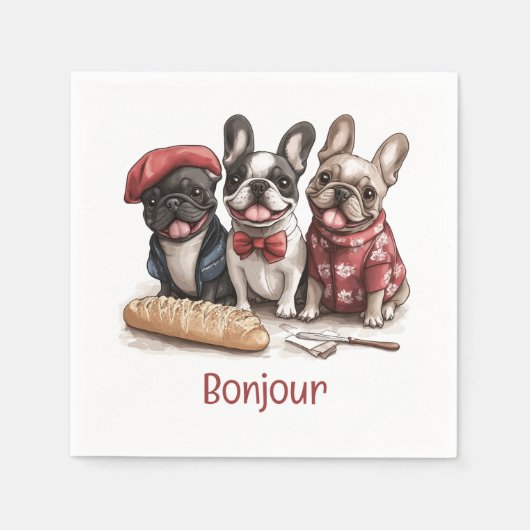 Serviette En Papier Bonjour French Bulldogs (Devant)