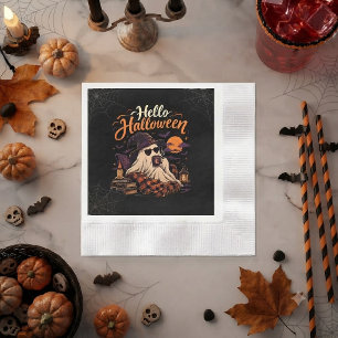 Serviette En Papier Bonjour Halloween Gentil Fantôme Buvant du Café
